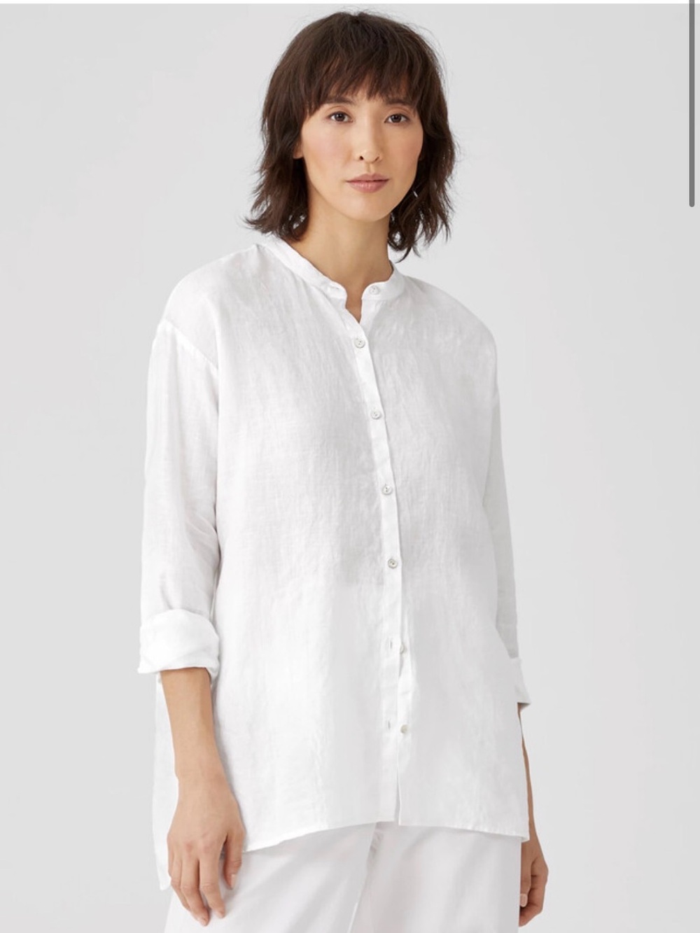 Eileen Fisher Organic Linen Mandarin Collar Shirt |